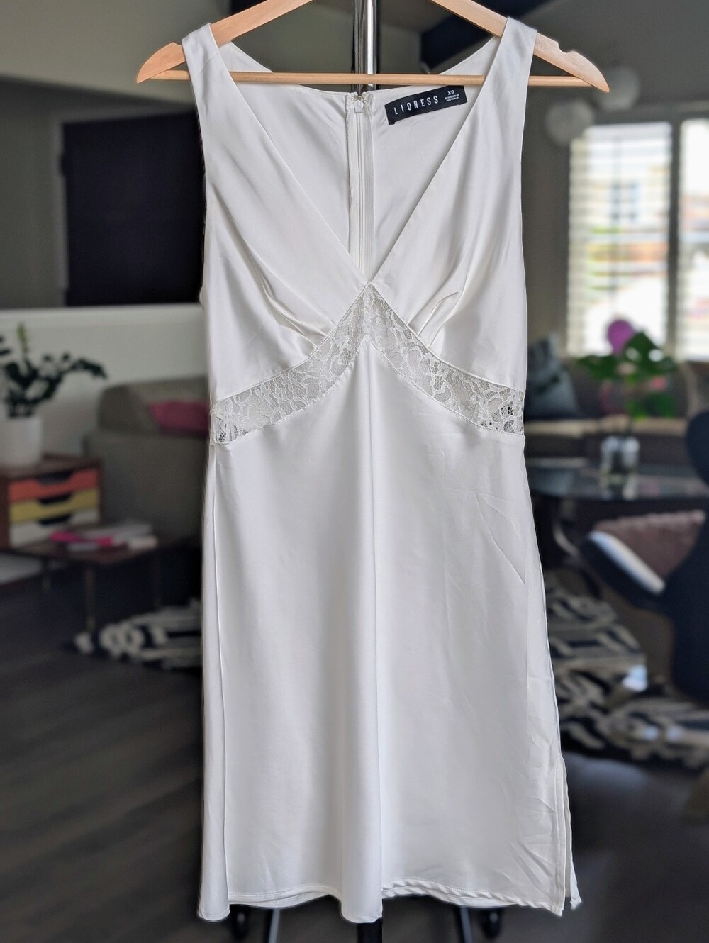 Lioness Lace Trim Dakota Satin Mini Slip Dress In White Size XS
